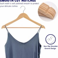 Amber Home 30 Pack Wooden Coat Hangers, Natural Wood Suit Hangers with Non Slip Pant Bar (Natural, 30)