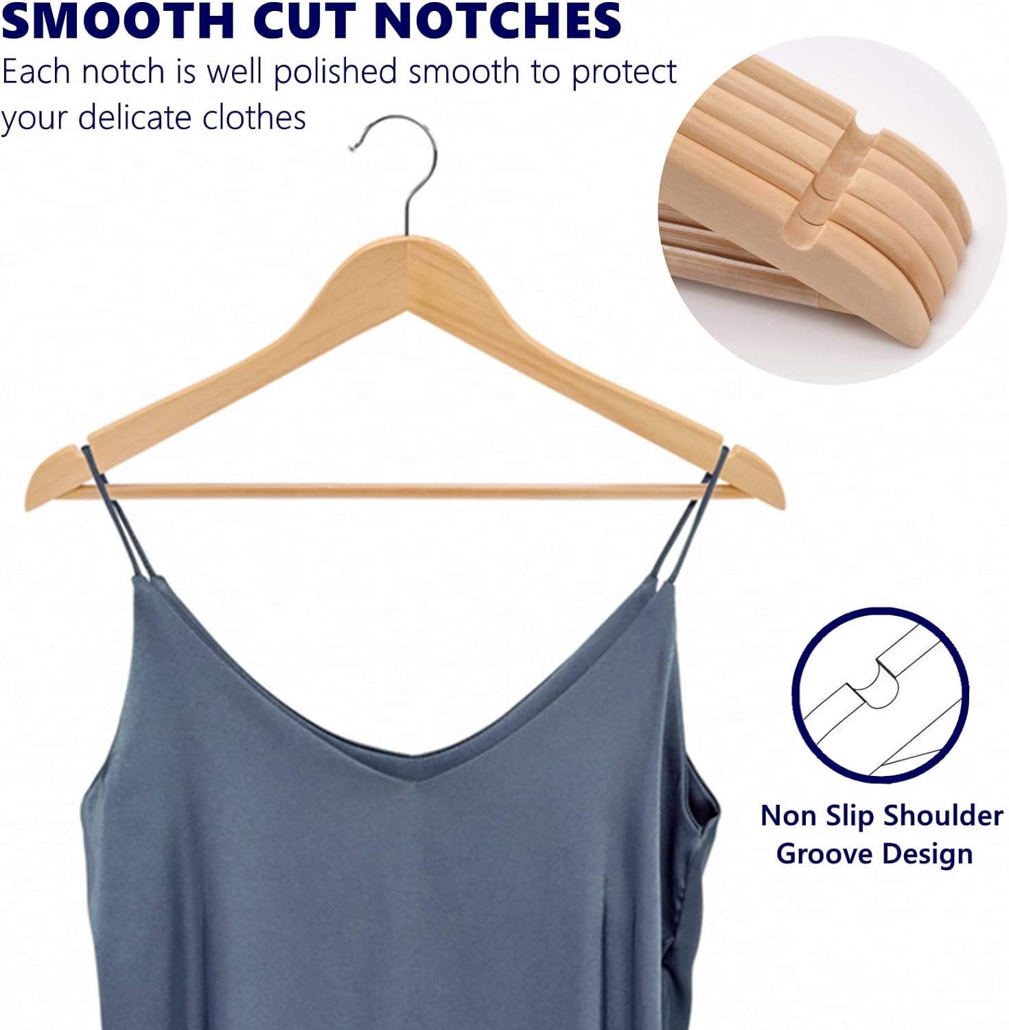 Amber Home 30 Pack Wooden Coat Hangers, Natural Wood Suit Hangers with Non Slip Pant Bar (Natural, 30)