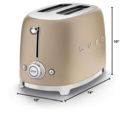 SMEG 2 Slice Toaster with 6 Presets and Defrost Function and Removable Crumb Tray TSF01CHMUS, Matte Champagne