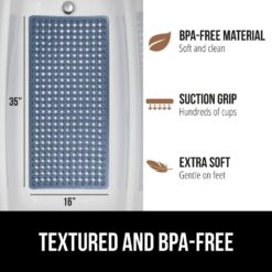 GORILLA GRIP Patented Bath Tub Shower Mat, 35x16 Washable Bathtub Floor Mats, Suction Cups and Drain Holes to Keep Tubs Clean, Navy