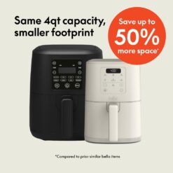 bella 4Qt Slim Air Fryer, Fits-anywhere Kitchenware, EverGood Ceramic Nonstick Coating, Adjustable Temperature, 3.3lb Capacity, Oatmilk
