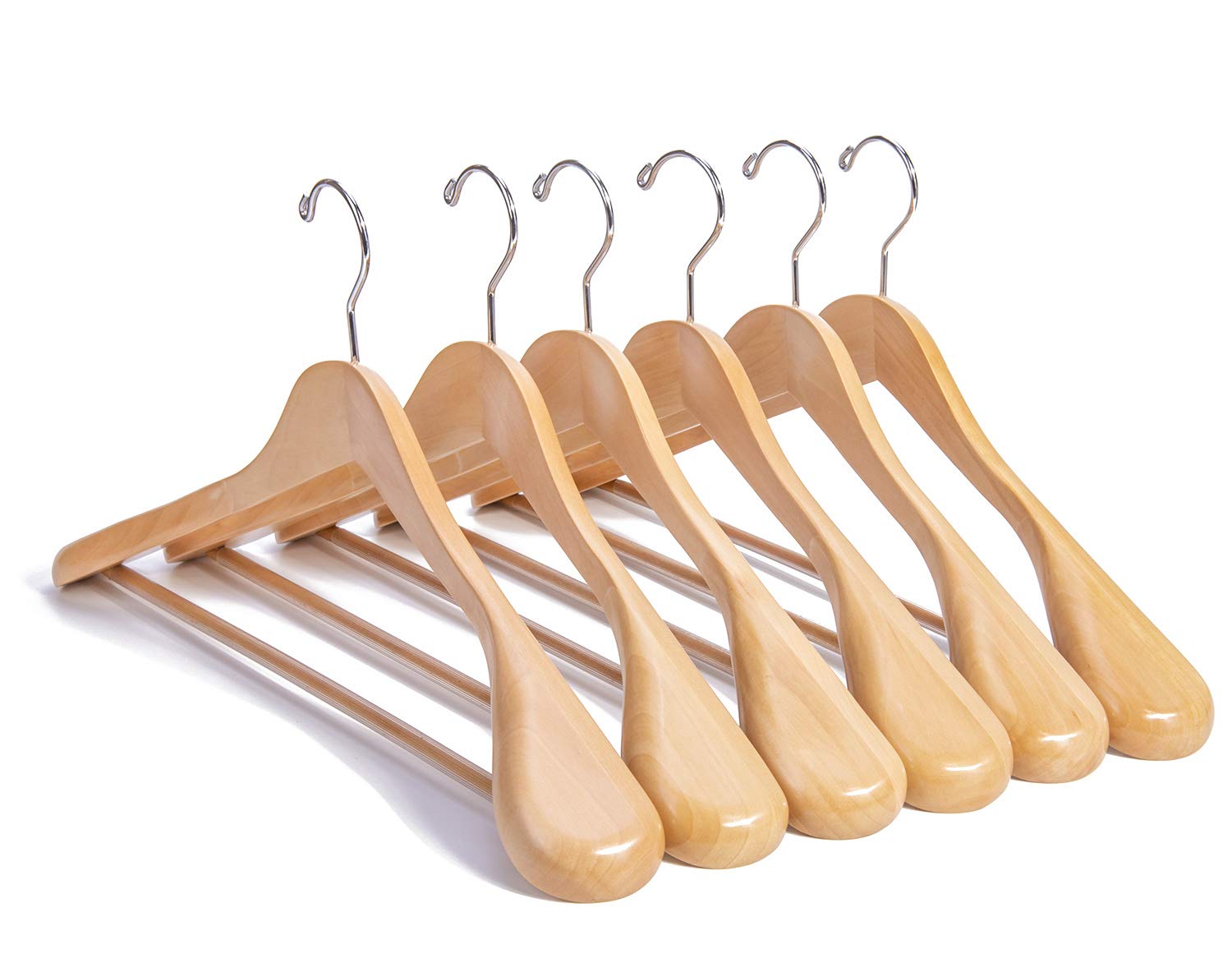 Nature Smile Luxury Natural Wooden Suit Hangers, Wood Coat Hangers, Jacket Outerwear Shirt Hangers - 6 Pack