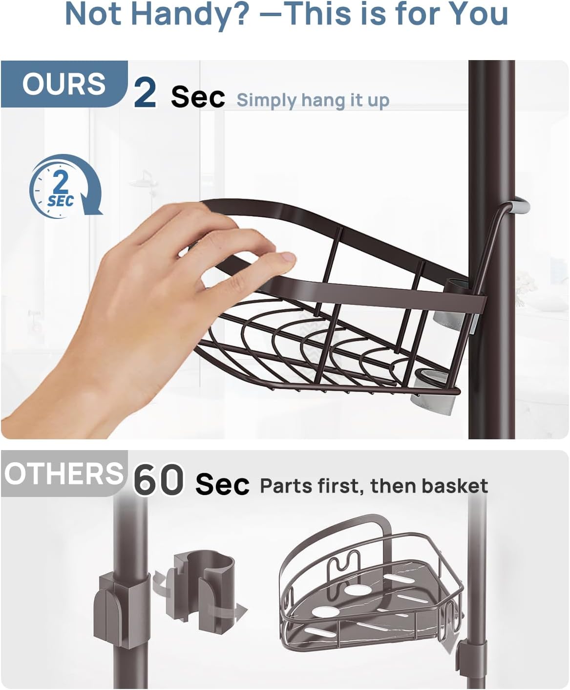 SEIRIONE Rustproof Shower Corner Caddy Organizer for Bathroom,Tension Pole with 4 Baskets,39.2 to 113 Inch Height, Bronze