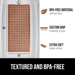 GORILLA GRIP Patented Bath Tub Shower Mat, 35x16 Washable Bathtub Floor Mats, Suction Cups and Drain Holes to Keep Tubs Clean, Brown
