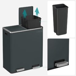 SONGMICS Trash Can, 2 x 8 Gallon (2 x 30 L) Garbage Can for Kitchen, Greenish-Gray ULTB60GS02