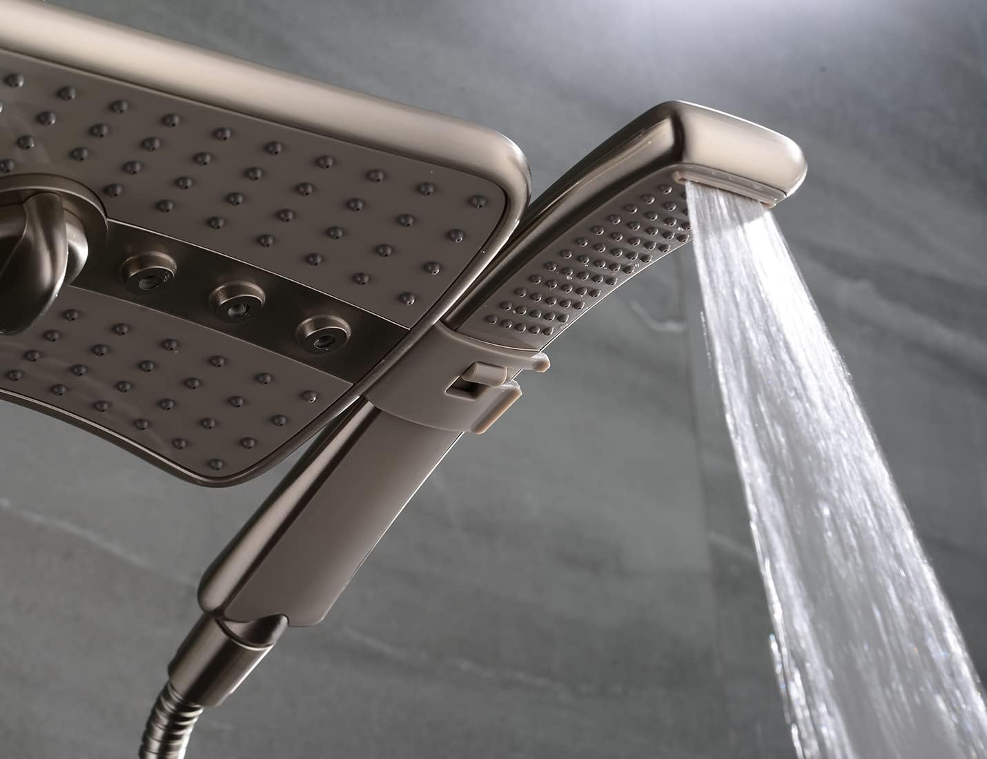 BRIGHT SHOWERS Shower Head Combo with Two Spray Setting, Fixed Shower Head and Handheld with Grey Face, Brushed Nickel