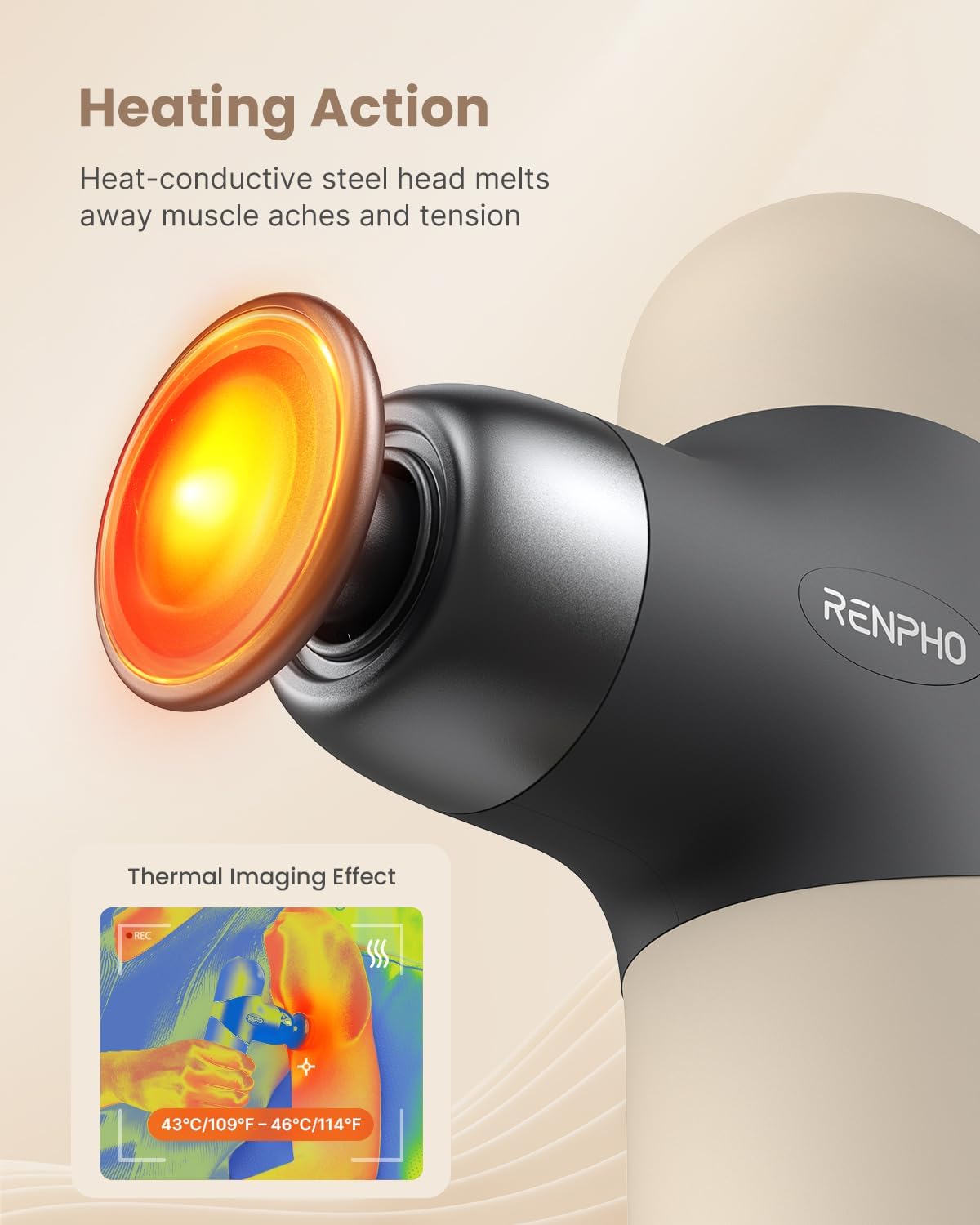RENPHO Mini Thermal Massager with Heat, FSA HSA Eligible Portable Deep Tissue Percussion Massager, Grey