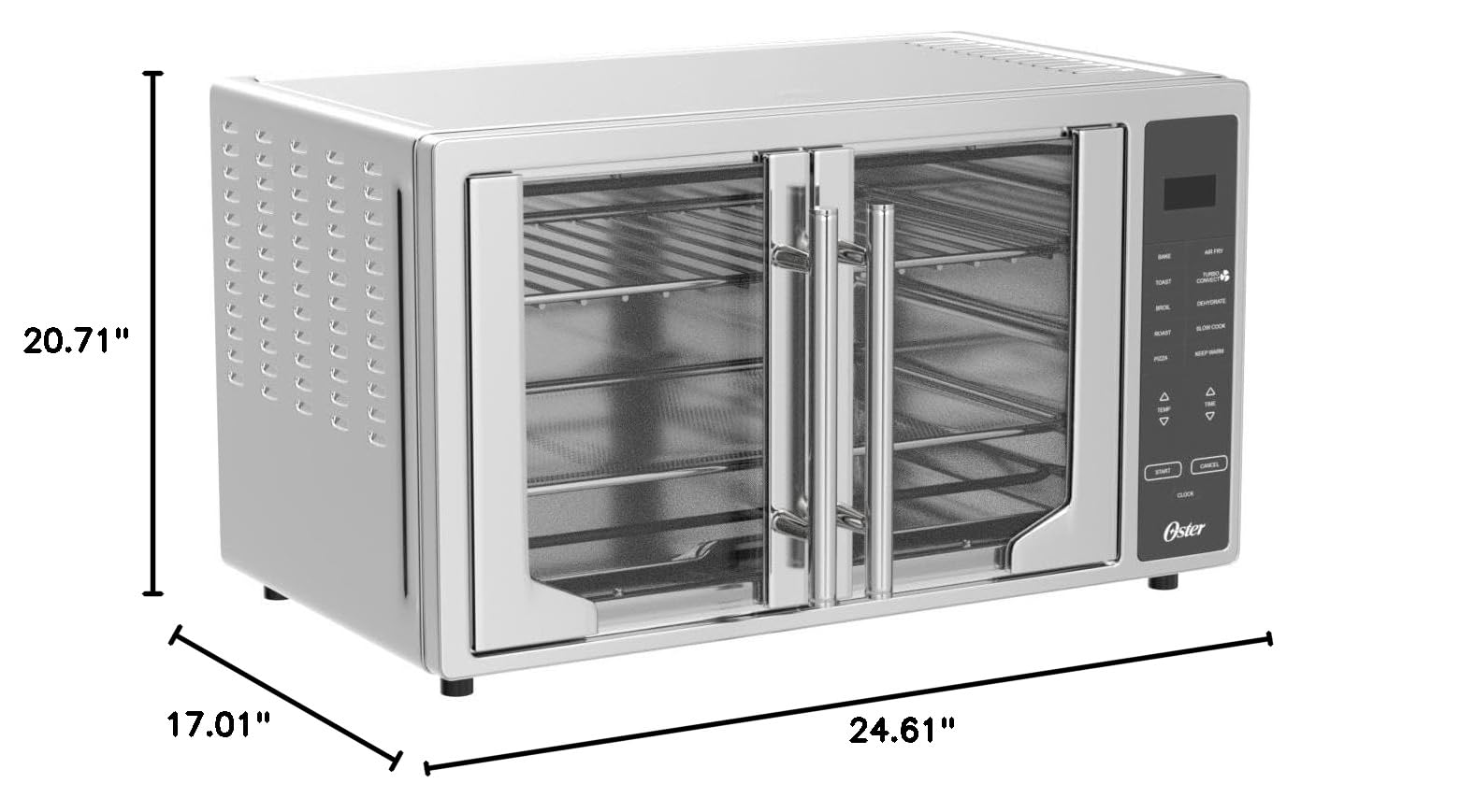 Oster Air Fryer Oven, 10-in-1 Countertop Toaster, Large Enough for 2 Pizzas, Stainless Steel French Doors, XL Sized