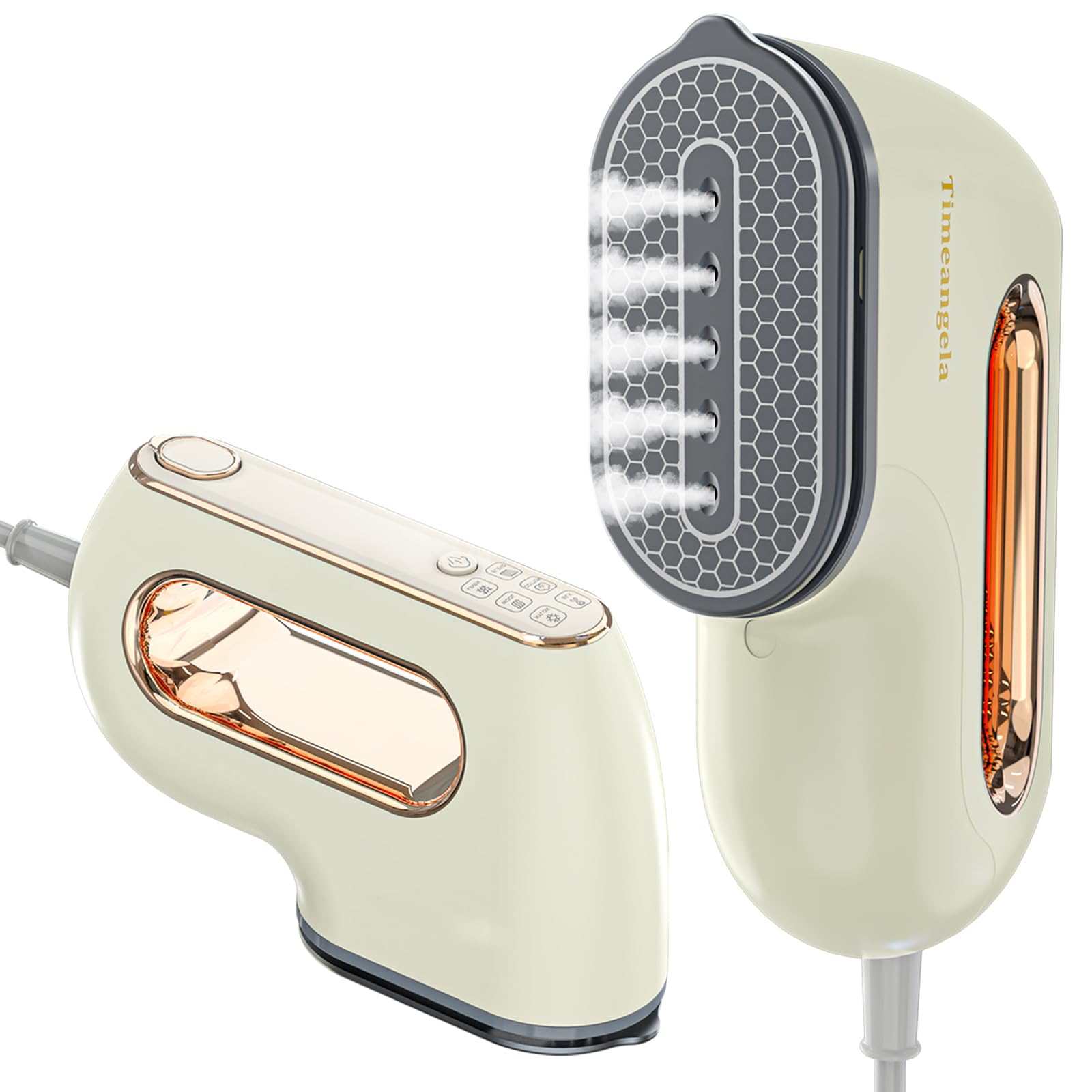 Timeangela Portable Travel Steamer Iron for Clothes, Professional Small Size Hand Held Traveling Fabric Steamers (Beige)
