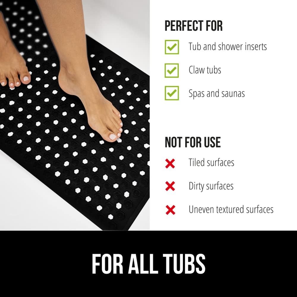GORILLA GRIP Patented Bath Tub Shower Mat, 35x16 Washable Bathtub Floor Mats, Suction Cups and Drain Holes to Keep Tubs Clean, Black