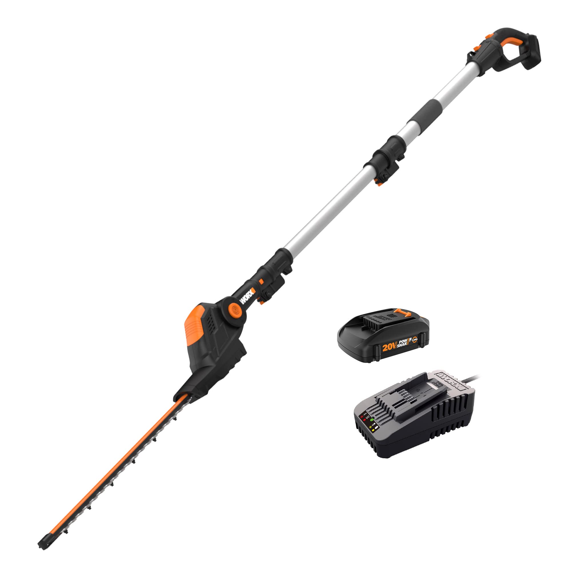WORX WG252 20V 20" Cordless Hedge Trimmer, Reach Up to 12 Feet, Extended Pole – Battery & Charger Included