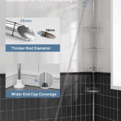 SEIRIONE Rustproof Shower Corner Caddy Organizer for Bathroom, 4 Adjustable Shelves with Tension Pole