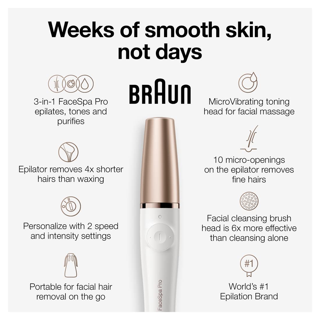 Braun Face Epilator Facespa Pro 911, Facial Hair Removal for Women, Hair Removal Device, 3-in-1 Epilating