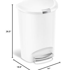 simplehuman 50 Liter Semi-Round Hands-Free Kitchen Step Soft-Close Lid Trash Can, White