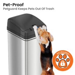 iTouchless 13 Gallon Dog Proof Trash Can with Odor Filter, Motion Sensor Stainless Steel Kitchen Trashcan Garbage Bin