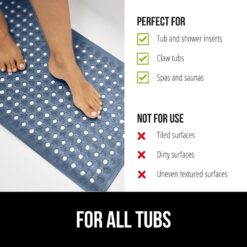 GORILLA GRIP Patented Bath Tub Shower Mat, 35x16 Washable Bathtub Floor Mats, Suction Cups and Drain Holes to Keep Tubs Clean, Navy
