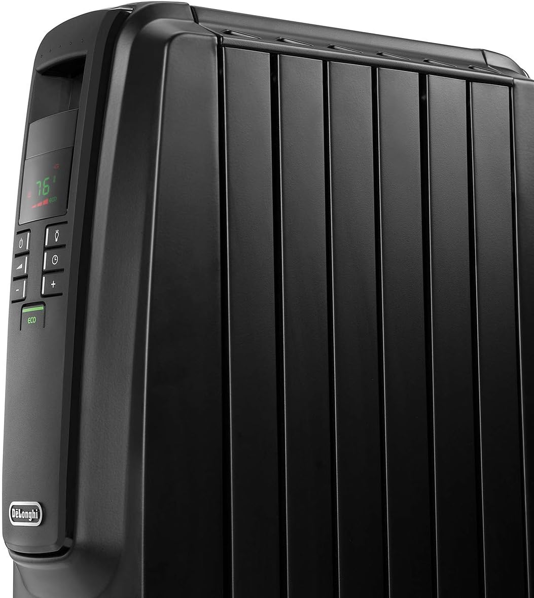 DeLonghi Dragon Digital Oil Filled Radiator Heater, 1500W Electric Space Heater, TRD40615EBK, Black