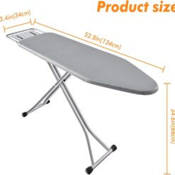 BKTD Foldable Ironing Board with Heat Resistant Cover - Sturdy Metal Frame (13 x 34 x 53 Inches) (Silver Gray)