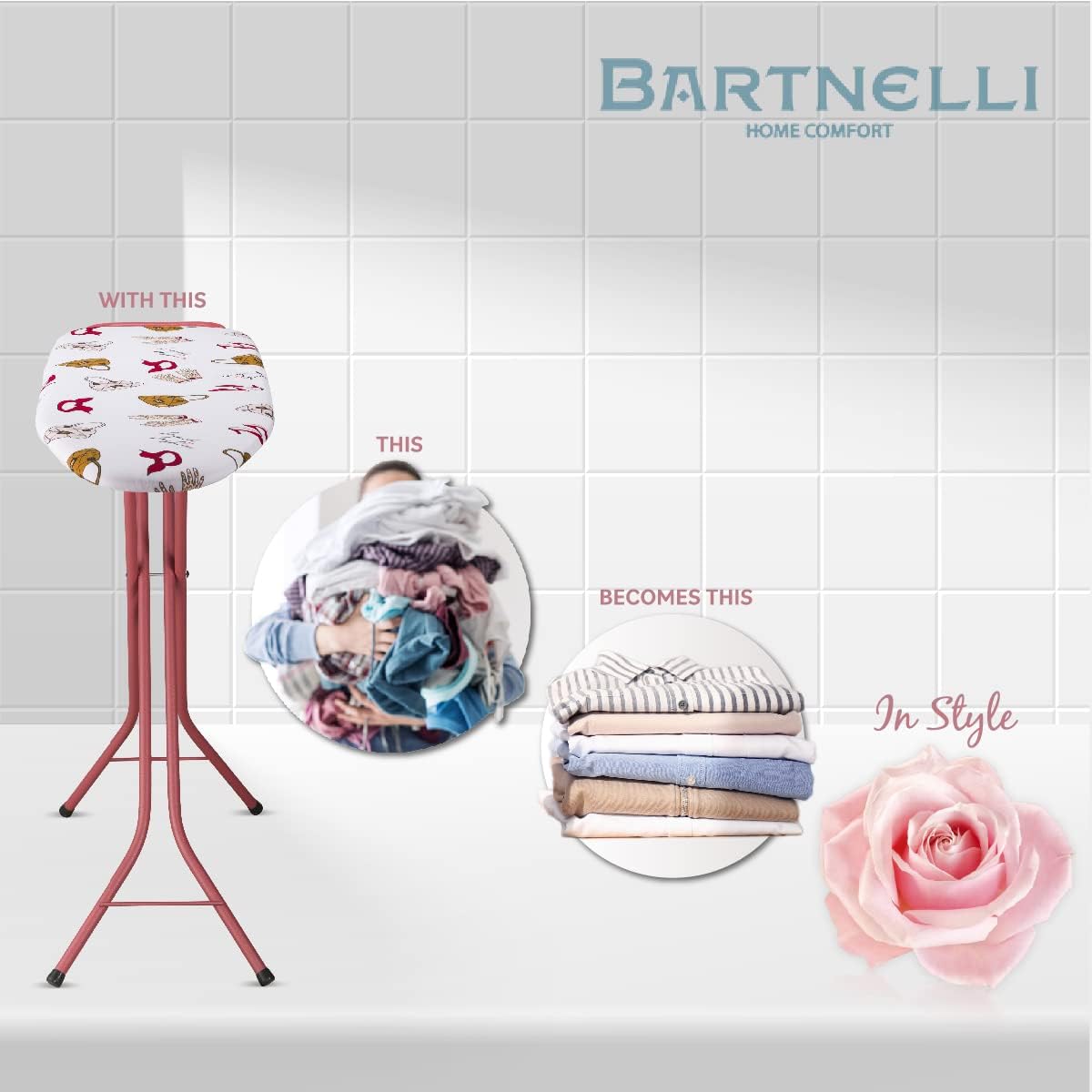 Bartnelli Classic Ironing Board Premium Iron Board with 4 Layered Cover & Pad, 4 Steel Legs (43x14)