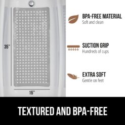 GORILLA GRIP Patented Bath Tub Shower Mat, 35x16 Washable Bathtub Floor Mats, Gray Opaque