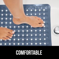 GORILLA GRIP Patented Bath Tub Shower Mat, 35x16 Washable Bathtub Floor Mats, Suction Cups and Drain Holes to Keep Tubs Clean, Navy