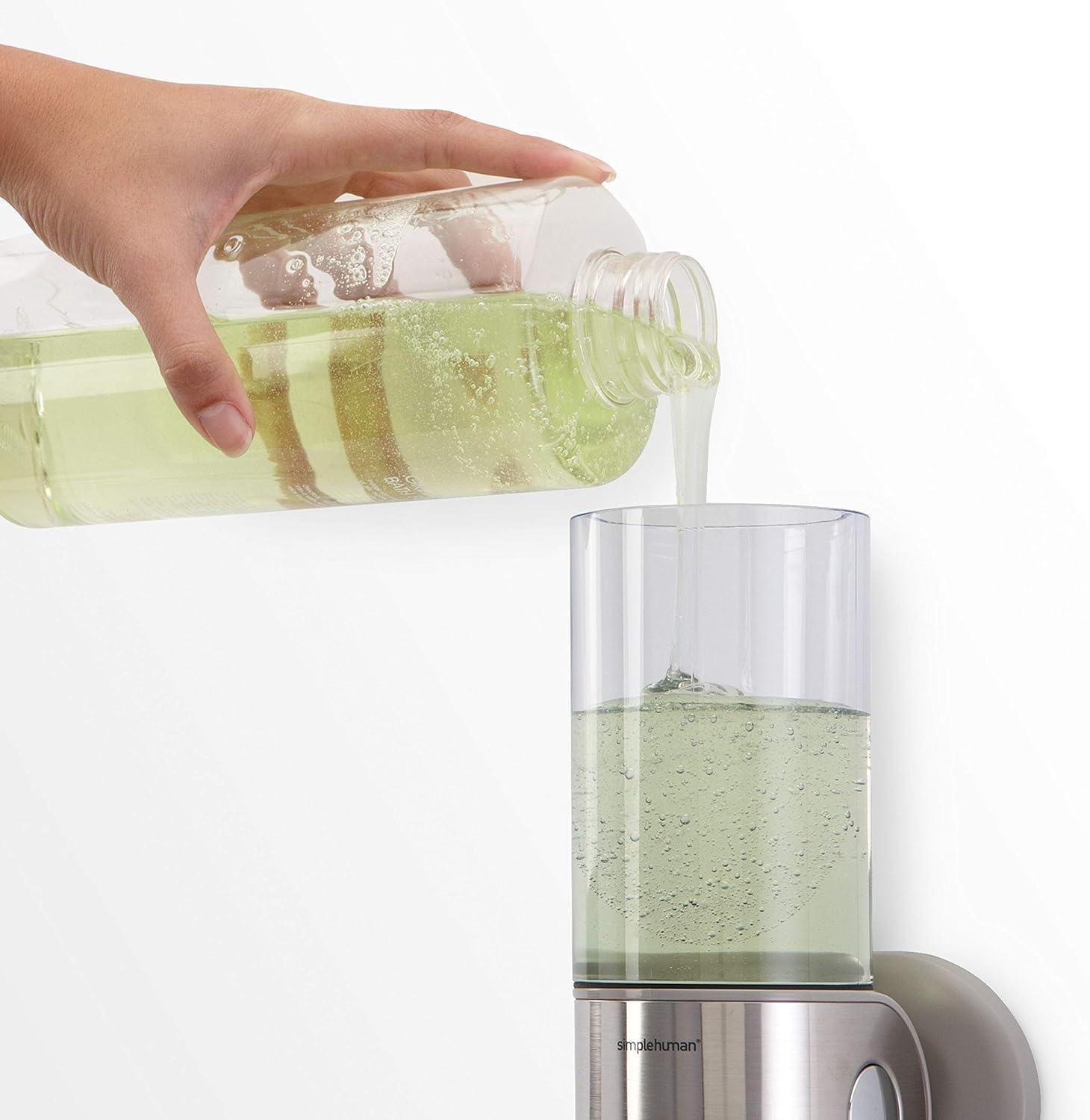 simplehuman Double Wall Mount Shower Pump, 2 x 15 fl. oz. Shampoo and Soap Dispensers, Stainless Steel