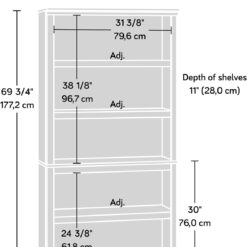 Sauder 5 Tier Book Shelf Wooden Bookcase Multipurpose Bookshelf for Home Office, Living Room, in Chalked Chestnut