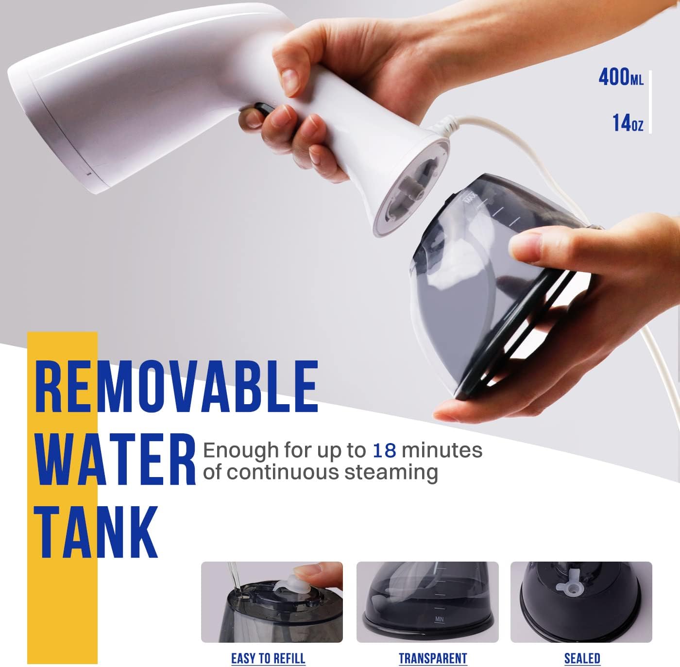 Rolipo Steamer for Clothes 1350W, Clothes Steamer, Upgraded 400ML Large Capacity Water Tank, Wrinkle Remover