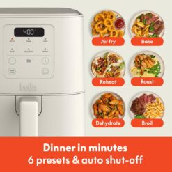 bella 4Qt Slim Air Fryer, Fits-anywhere Kitchenware, EverGood Ceramic Nonstick Coating, Adjustable Temperature, 3.3lb Capacity, Oatmilk