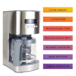 Kenmore 00840706 12-Cup Programmable Aroma Control Coffee Maker, 6.34, Stainless Steel