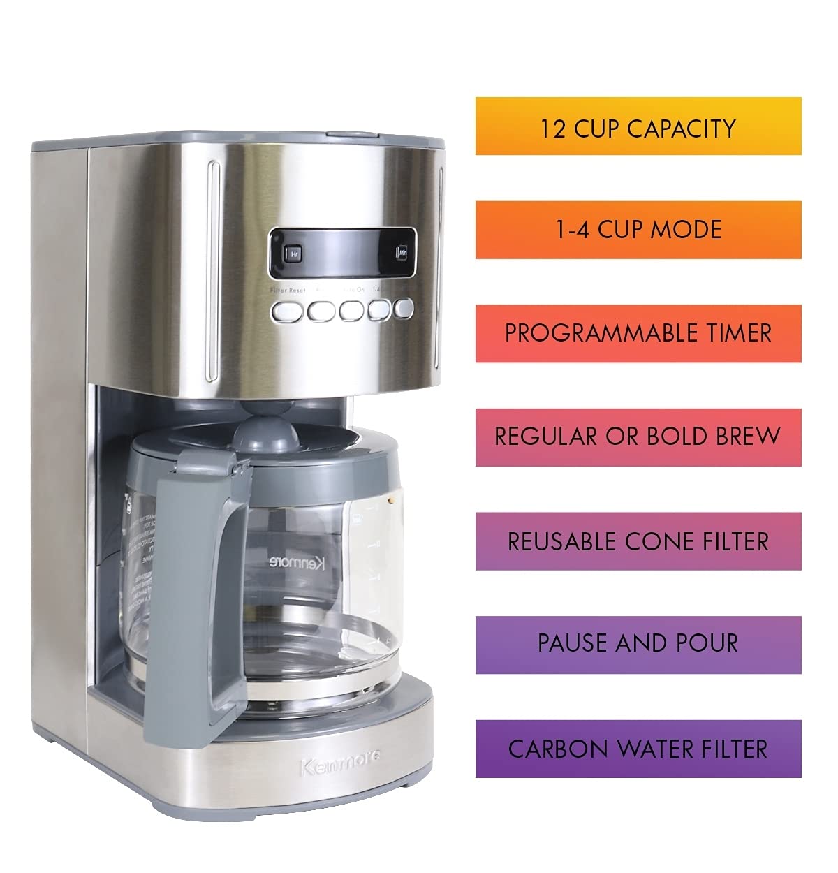 Kenmore 00840706 12-Cup Programmable Aroma Control Coffee Maker, 6.34, Stainless Steel