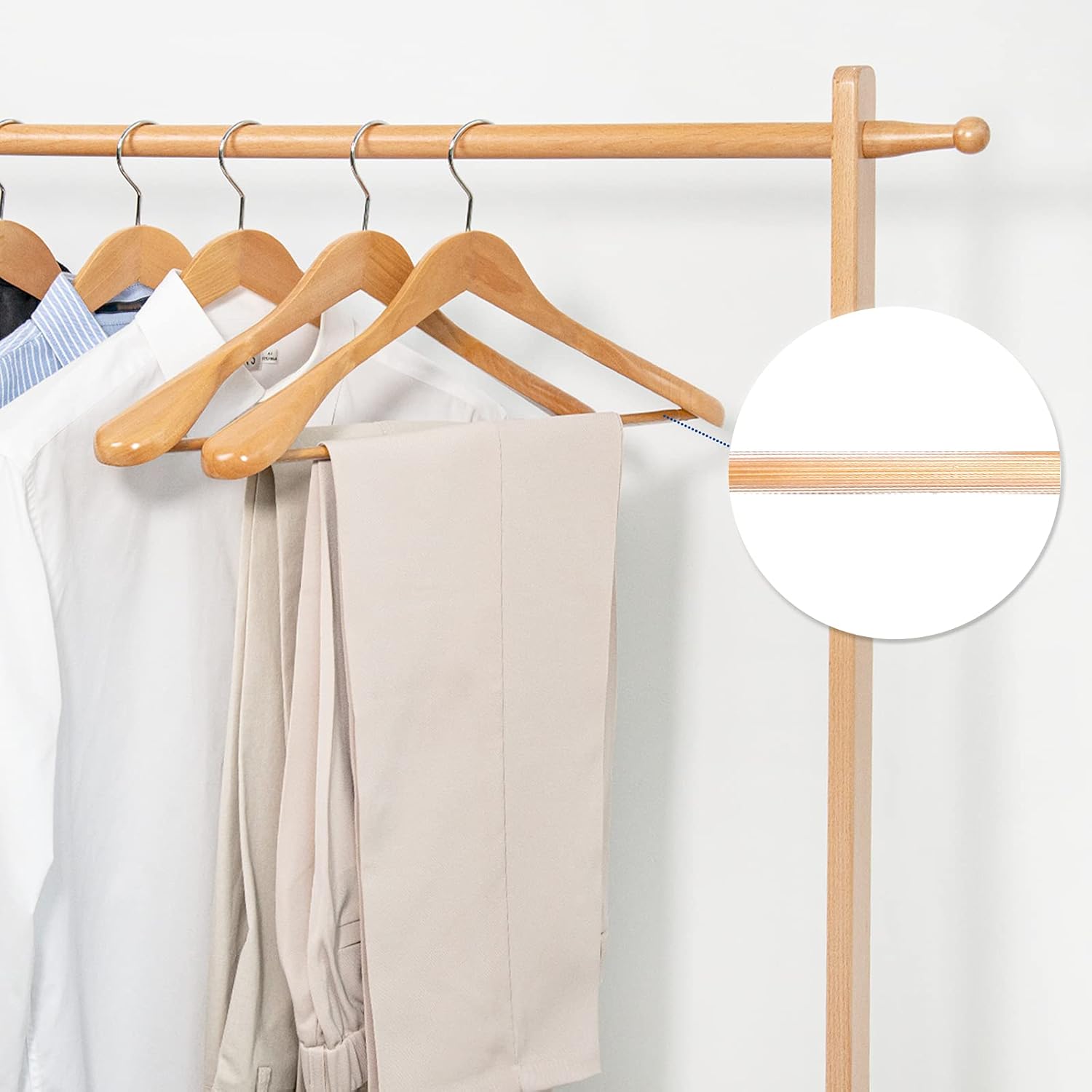 Nature Smile Luxury Natural Wooden Suit Hangers, Wood Coat Hangers, Jacket Outerwear Shirt Hangers - 6 Pack