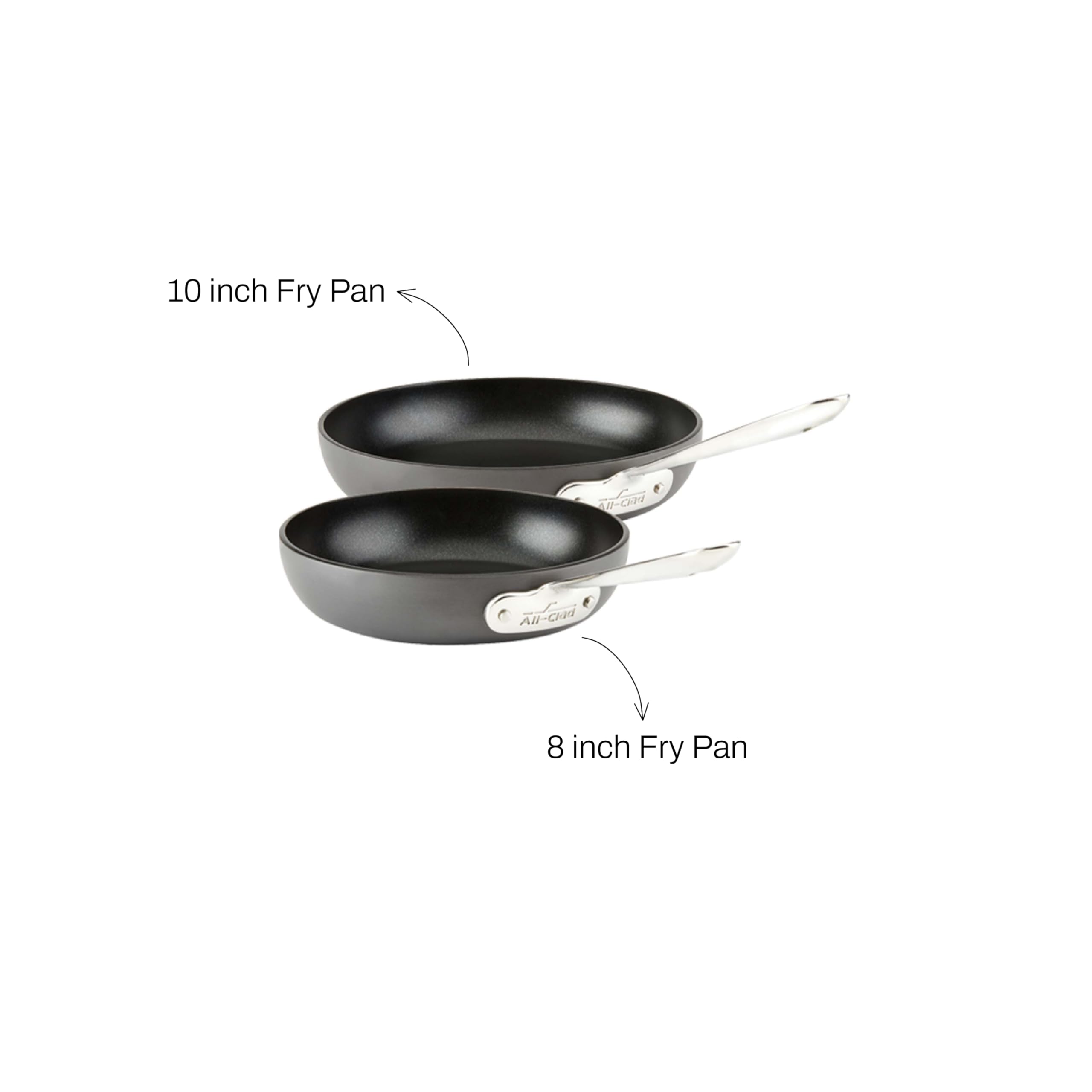 All-Clad HA1 Hard Anodized Non Stick Fry Pan Set 2 Piece, 8, 10 Inch, Induction, Oven Broiler Safe 500F, Dishwasher Safe Black