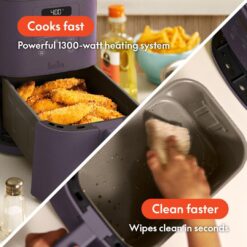 bella 4Qt Slim Air Fryer, Fits-anywhere Kitchenware, EverGood Ceramic Nonstick Coating, Adjustable Temperature, 3.3lb Capacity, Plum