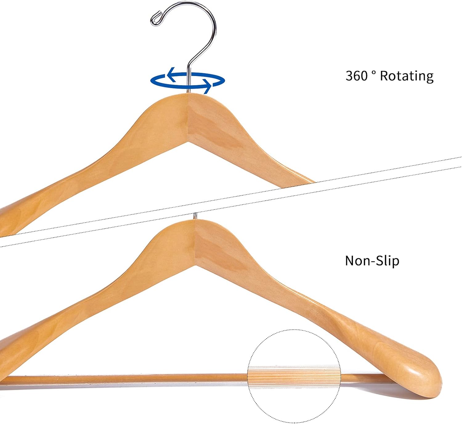 Nature Smile Luxury Natural Wooden Suit Hangers, Wood Coat Hangers, Jacket Outerwear Shirt Hangers - 6 Pack