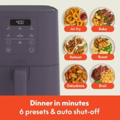 bella 4Qt Slim Air Fryer, Fits-anywhere Kitchenware, EverGood Ceramic Nonstick Coating, Adjustable Temperature, 3.3lb Capacity, Plum