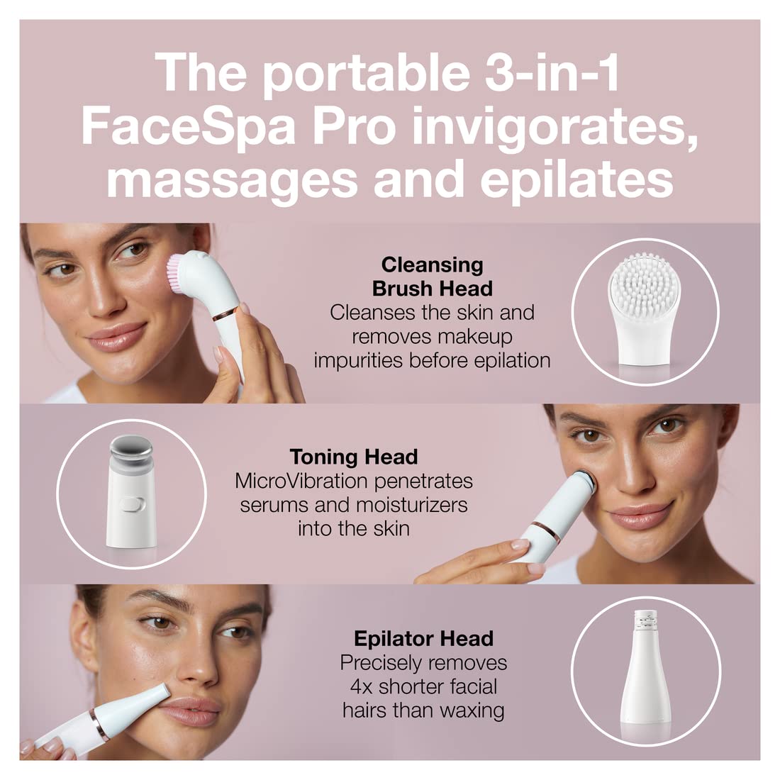 Braun Face Epilator Facespa Pro 911, Facial Hair Removal for Women, Hair Removal Device, 3-in-1 Epilating