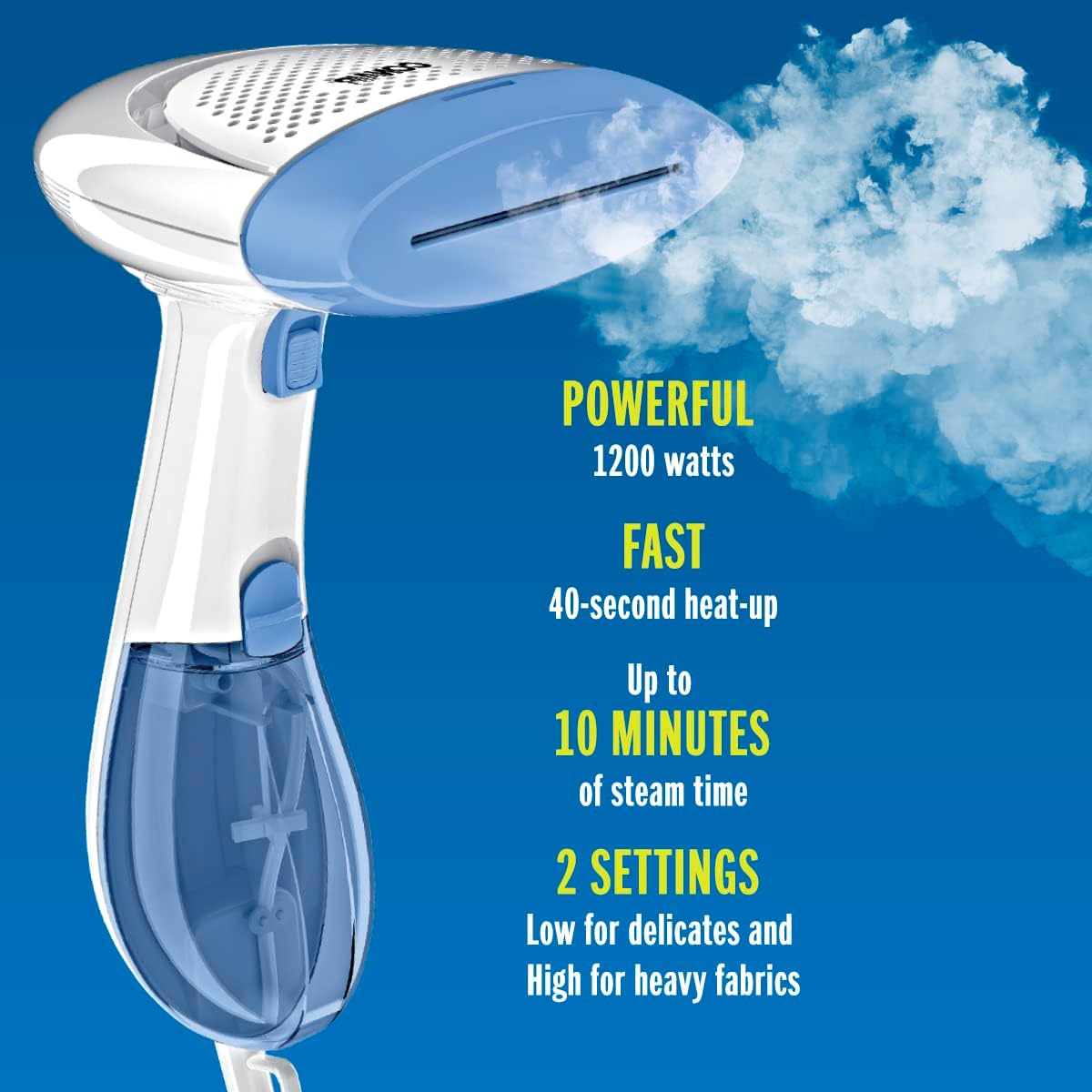Conair Handheld Garment Steamer for Clothes, ExtremeSteam 1200W, Portable Handheld Design, White/Blue