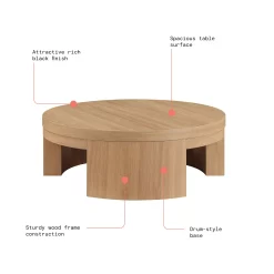 Beautiful Mod Round Coffee Table by Drew Barrymore, Warm Honey Finish