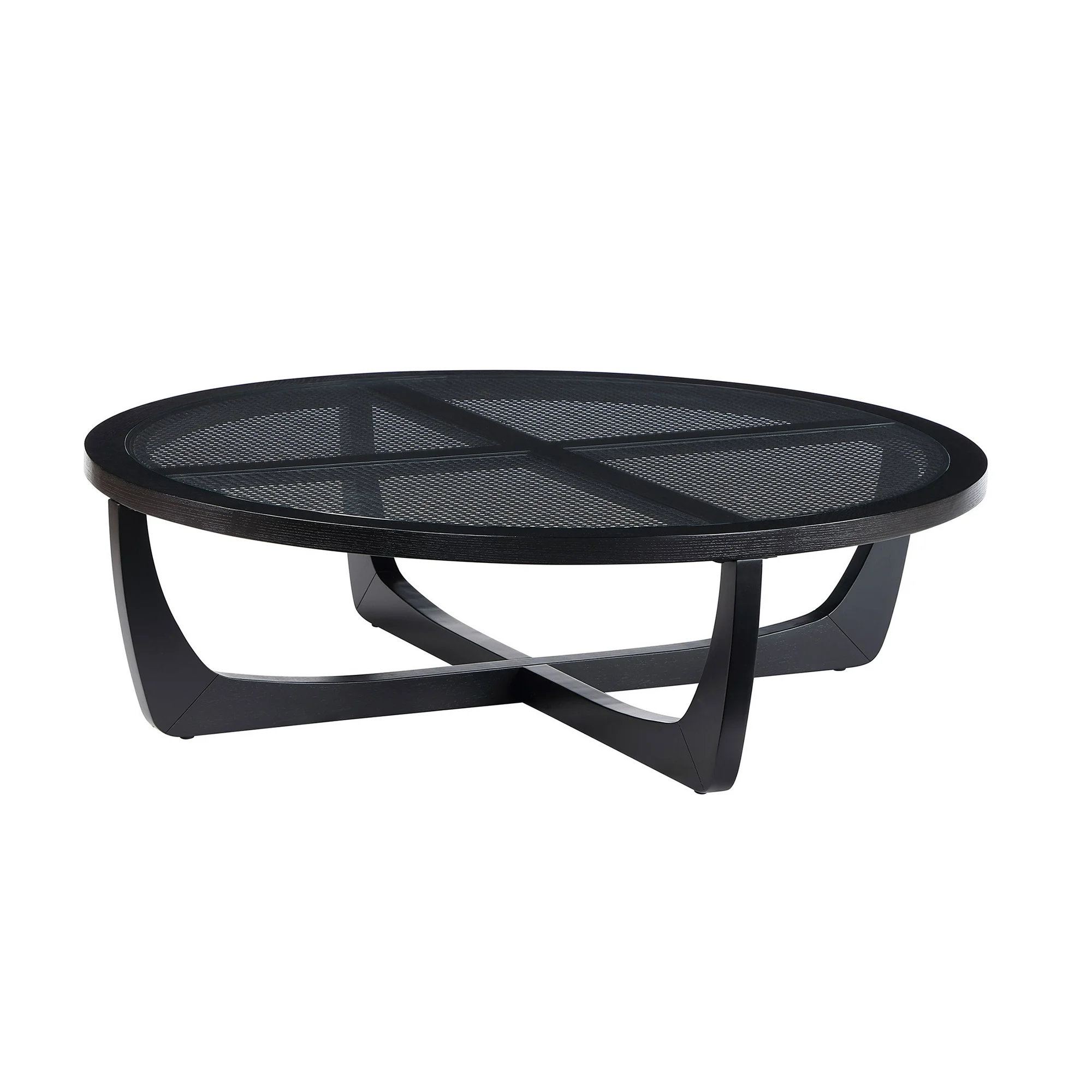 Beautiful by Drew Barrymore Round Rattan and Glass Top Coffee Table, Black