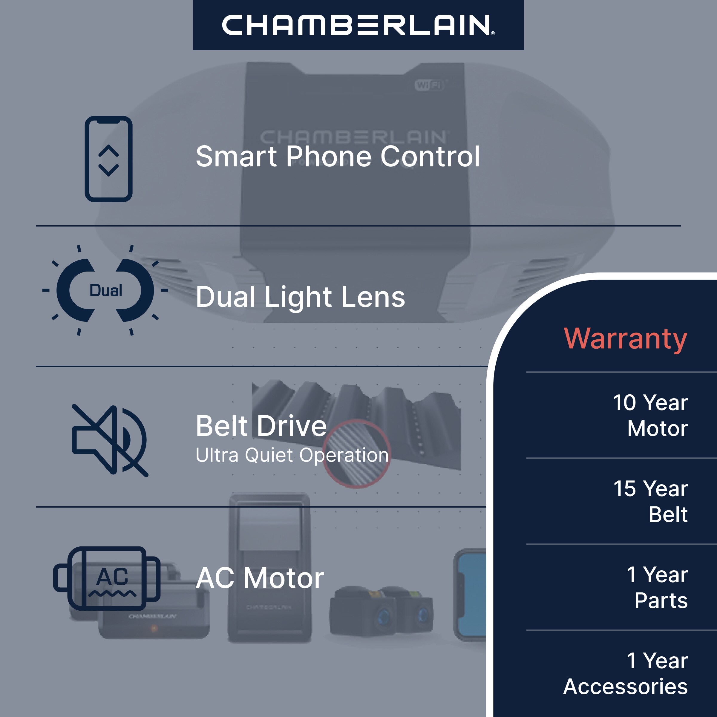 Chamberlain 1/2 HP myQ Smart Compatible Belt drive Garage Door Opener Wi-Fi Compatibility - Image 2