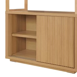 Beautiful Fluted 3-Shelf Bookcase with Storage Cabinet by Drew Barrymore, Adults, Light Honey Wood Finish
