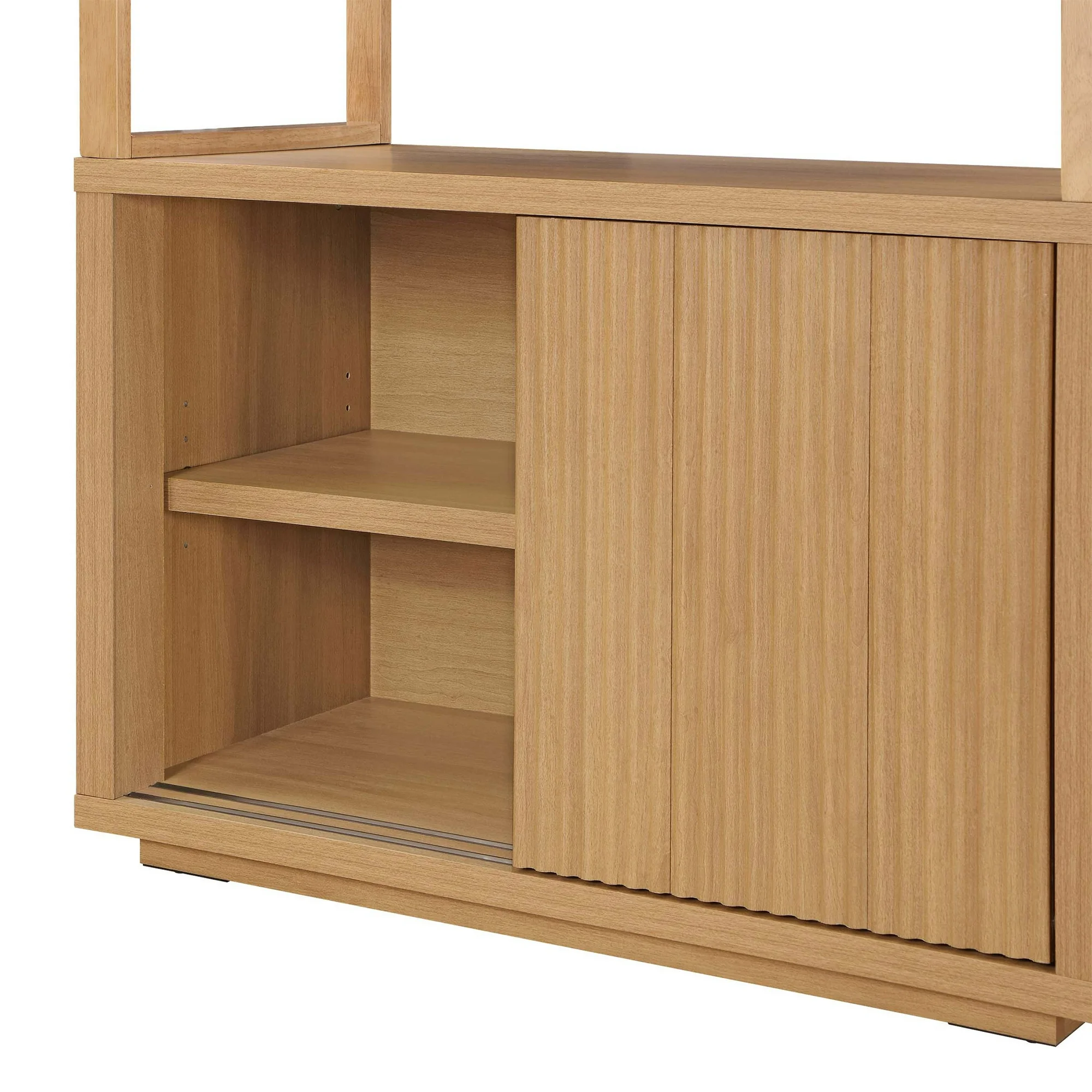Beautiful Fluted 3-Shelf Bookcase with Storage Cabinet by Drew Barrymore, Adults, Light Honey Wood Finish