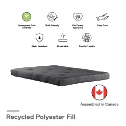 Mainstays 6 Inch Futon Mattress with Tufted Cover and Recycled Polyester Fill, Full, Gray