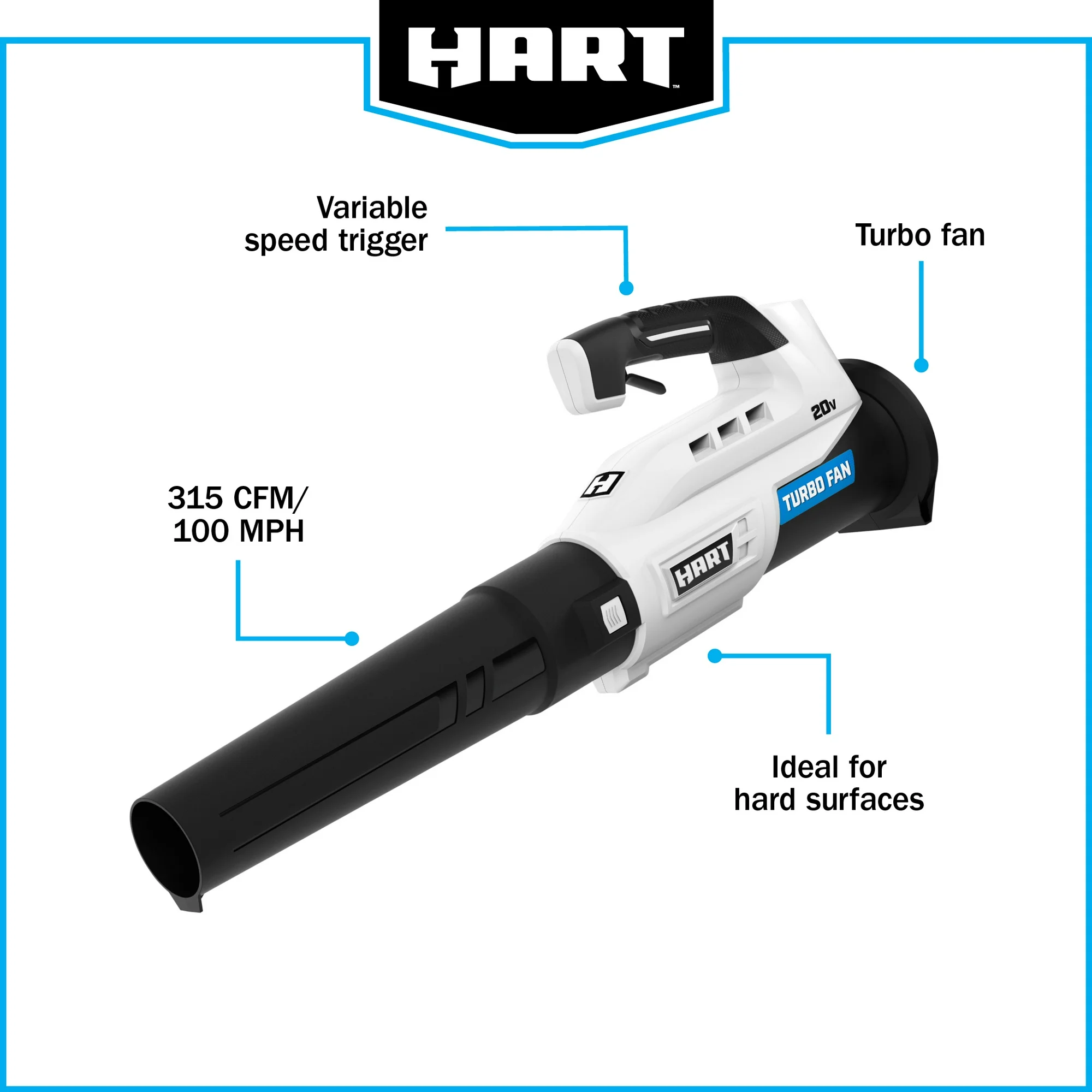 HART 20V Cordless Turbo Fan Leaf Blower (1) 4.0Ah Lithium-Ion Battery