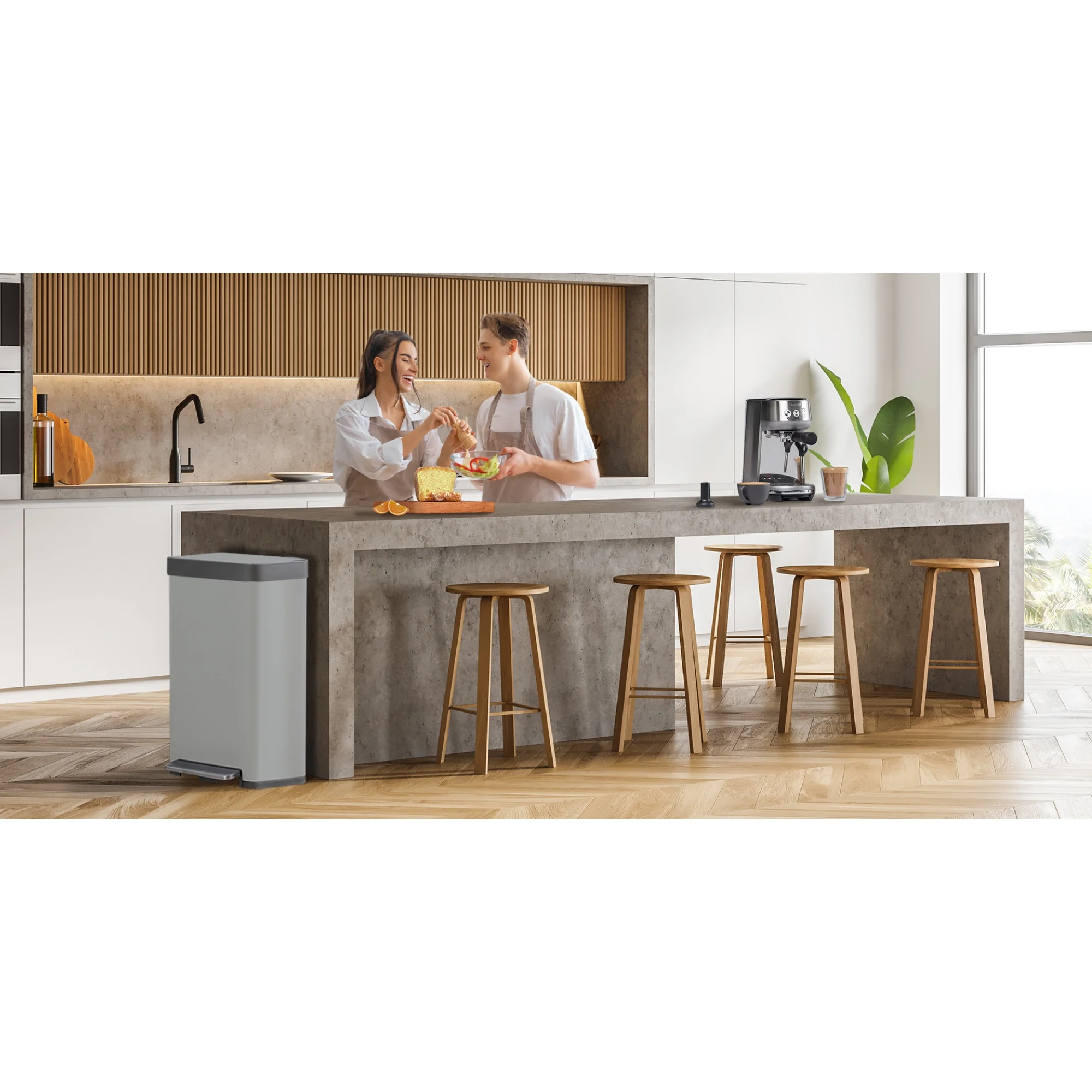 Home Zone Living 18.5 gal/70 Liter Kitchen Garbage Can Stainless Steel, Ocean Fog