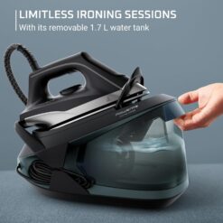Rowenta Iron Steamer for Clothes, Professional Steam Iron For Clothes with Stainless Steel Soleplate 57 oz, 1750 watts, Black Green