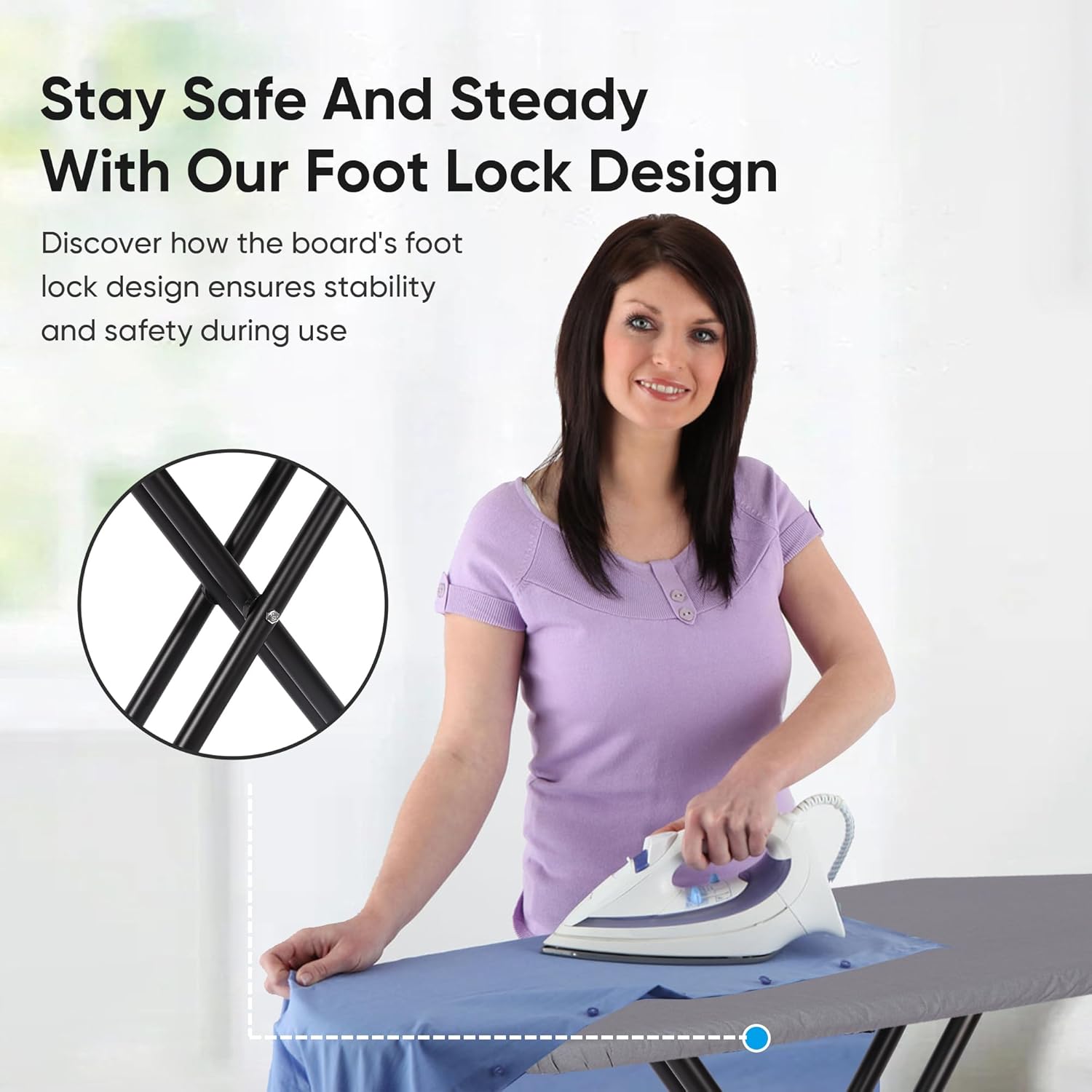 Deluxe Ironing Board with Heat Resistant Cover and Thicken Felt Pad, Heavy Sturdy Legs, Full Size Hanger Iron Board, Foldable (L-Grey)