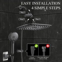 Veken 11.8 Inch High Pressure Rain Shower Head -Shower Heads with 5 Modes Handheld Spray Combo - Matte Black