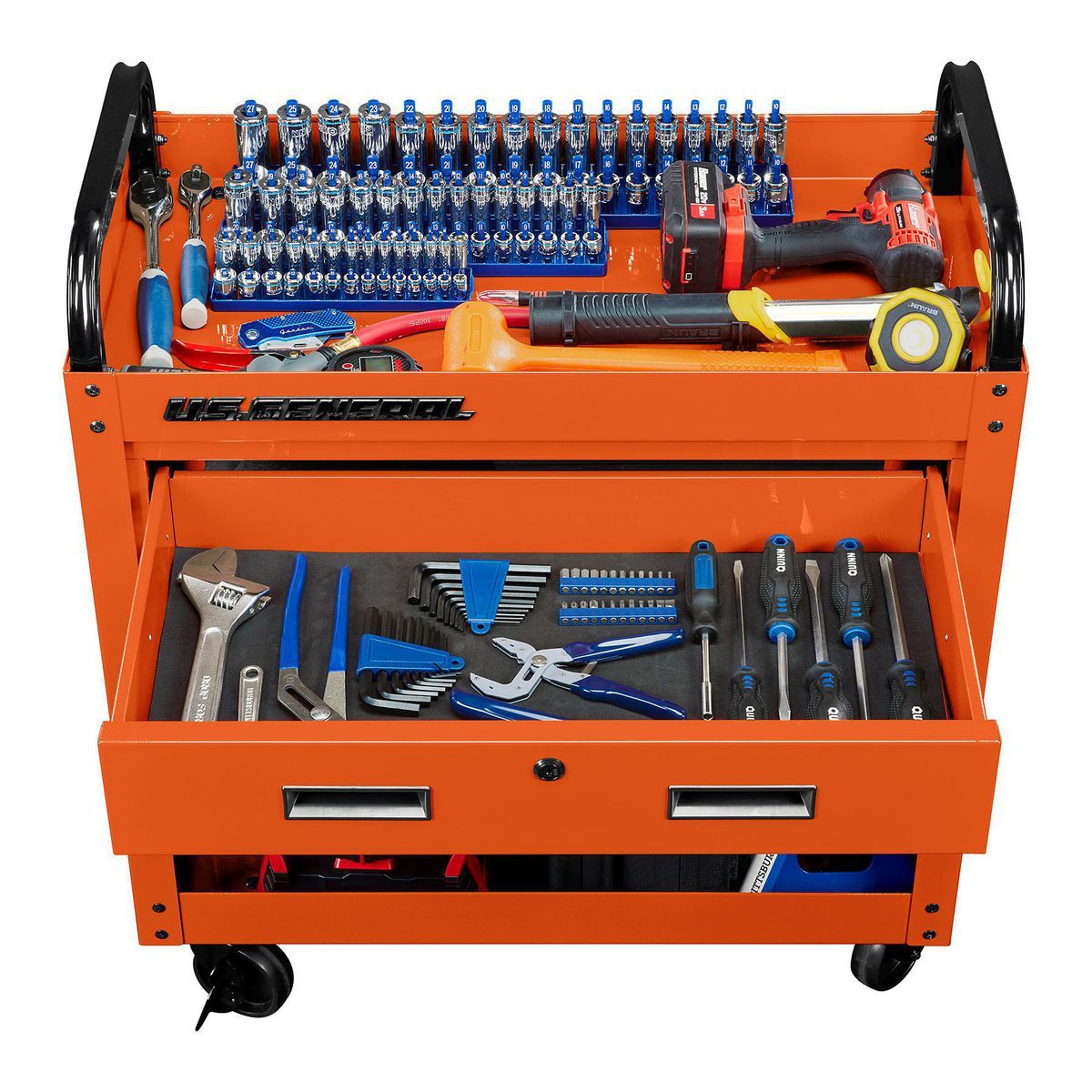 U.S. GENERAL 30 in., 1-Drawer Service Cart, Orange